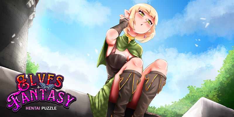 Elfos Fantasy Hentai Puzzle banner con el personaje principal elfo