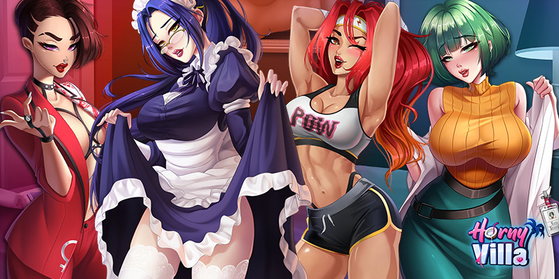 Image montrant divers waifu du jeu Horny Villa