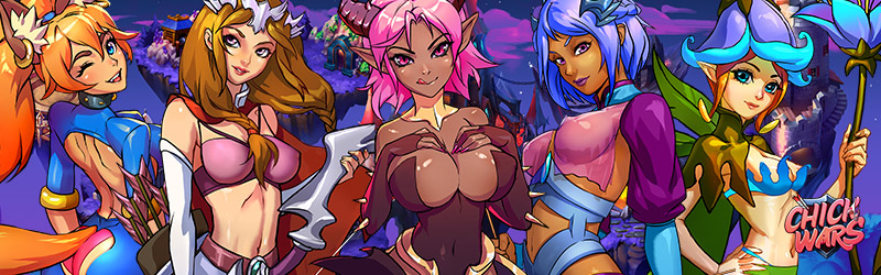 Bild zeigt verschiedene sexy Waifus aus dem Spiel Chick Wars