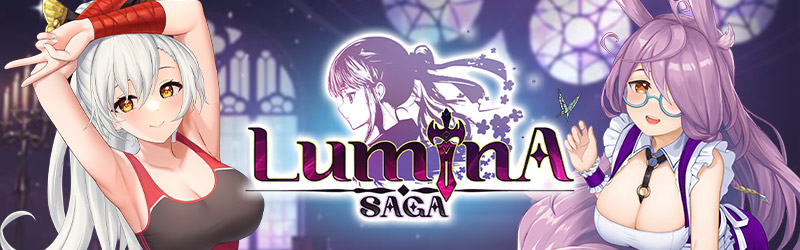 Baner Lumina Saga z tytułem i postaciami