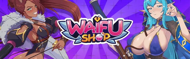 图片显示了游戏 Waifu Shop 的徽标和女孩