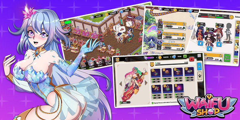 Image showing some of the gameplay from Waifu Shop